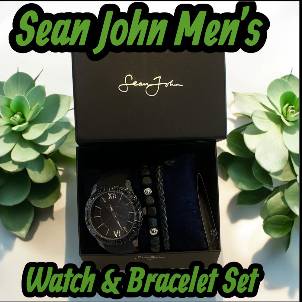Sean John Men’s 3 Hands Silicone Strap Watch & Bracelet Set NWT